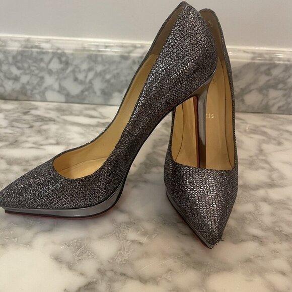 Christian Louboutin FILO 120 Lady Glitter Specchio Heels Silver/Gray Size 39 - Picture 16 of 16